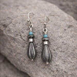 2 for $12 -Handmade beautiful grey teardrop melon bead earrings!